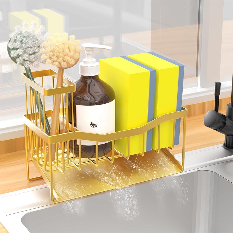 Fssvcd Maifan Sink Caddy Sponge Holder for Kitchen with Brush Holder and Stainless Steel Self Drain Tray, Rustproof Kitchen Sink Organizer for Sponge, Soap Dispenser Storage Accessories - Image 1